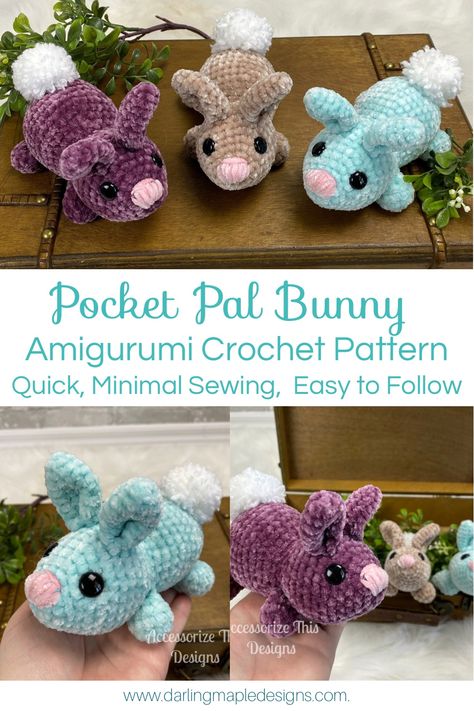 Looking for an adorable and easy-to-follow crochet bunny pattern? Look no further than our Pocket Pal Bunny design. Craft up your own cute little rabbit pal with minimal sewing, in just a few quick steps. The easy-to-follow instructions will have you creating your very own bunny pal in no time. Follow us for more fun and free crochet patterns like this one! Quick And Easy Crochet Bunny, No Sew Stuffed Animals, Free Bunny Crochet Pattern, Quick And Easy Amigurumi, Baby Toys Crochet, Easy Amigurumi Crochet, Crochet Dinosaur Pattern Free, Crochet Stuffed Animals, Easter Bunny Crochet Pattern