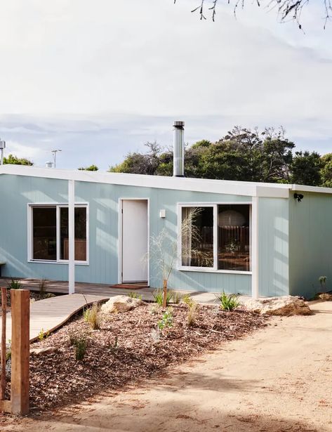 Lucy Unveils Her Family Beach Shack (That You Can Stay In Too!) Surf Shack Exterior, Beach Shack Kitchen, Beach Shack Decor, Beach Shack Exterior, Beach Shacks, Small Beach Houses, Beach House Exterior, Eggshell White, Exterior Paint Color