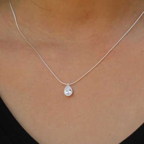 Silver Prom Jewelry, Prom 2022, Prom Necklaces, Dainty Diamond Necklace, Solitaire Necklace, Detailed Necklace, Zirconia Necklace, Sparkly Jewelry, Prom Jewelry