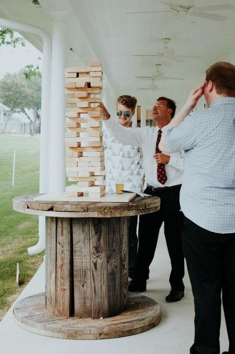 Big Jenga, Wedding Game Ideas, Yard Games Wedding, Wedding Yard Games, Jenga Wedding, Outdoor Wedding Games, Wedding Yard, Reception Games, Wedding Reception Games