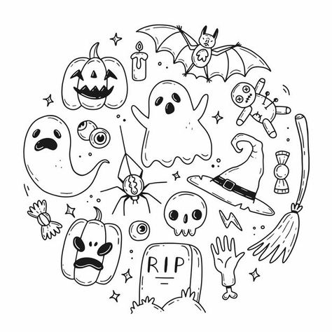 Cute Cartoon Halloween Drawings, Cartoon Fall Drawings, Halloween Micro Tattoos, Fall And Halloween Doodles, How To Draw Cute Halloween Stuff, Halloween Cartoon Tattoo, Tiny Halloween Doodles, Drawing Ideas Hollween, Cute Small Easy Doodles Halloween