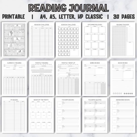 "Printable Reading Journal. Track your reading journey, rate books and series, choose your favorite titles, quotes, characters. Make a list of books you still need to buy and read. Enjoy reading even more! This is DIGITAL product. NO physical items will be shipped to you. Colorful Reading Journal:  https://www.etsy.com/listing/1417934067/ This Journal includes: * Book Review ( 2 versions - photo and no photo ) * Series Review Page * Book Summary Page * Currently Reading Page * Monthly Reading Page * Monthly Wrap-up Page * Reading Tracker Page( Track your reading every day for 12 months! ) * My Books Page * Book Reviews Page With Rating * Books To Read Page * Books To Buy Page * Book Wishlist * Library Book Tracker Page * Did Not Finish Page * Finished Books * Book Of The Month Page * Favor 2024 Reading Log Printable, Reading Diary, 100 Book Challenge, Reading Journal Printable, Book Review Journal, Reading Planner, Book Review Template, Book Reading Journal, Book Log