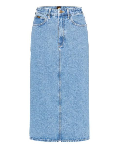 Jupe longue denim Lee Jupe Jeans Outfit, Jean Skirts Long, Skirt Jeans Outfit, Aesthetic Dresses Casual, Jean Skirt Outfits Summer, Long Denim Skirt Outfits, Skirt Outfits For Women, Elegant Blue Dress, Long Jeans Skirt