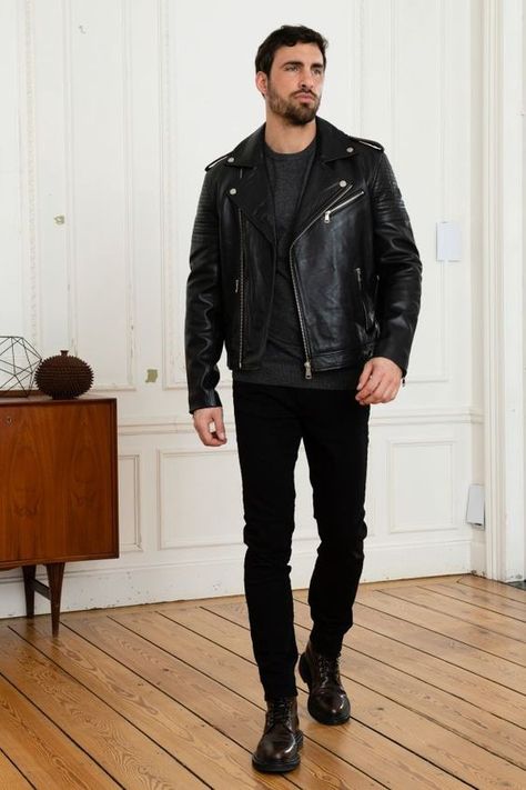 The size is suitable it's a vintage leather jacket and the delivery is also fast. Overall I am very satisfied Men Biker Jacket Outfit, Male Leather Jacket, Biker Jacket Outfit, Men Leather Jacket, Urban Male, Pu Leather Jacket, Rock Fashion, Black Outfits, Men's Leather Jacket