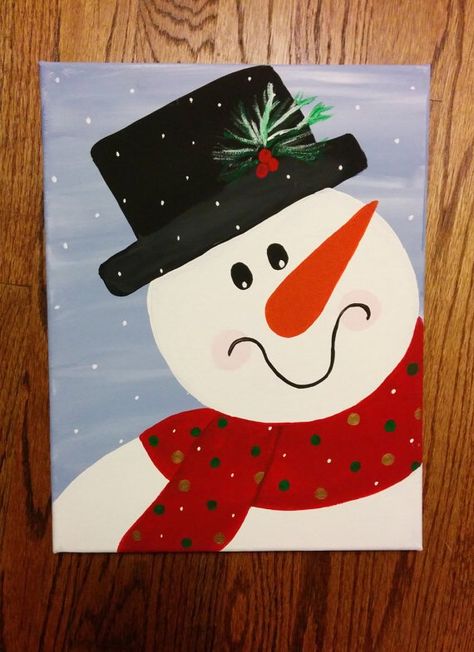 Kids Christmas Painting, December Art, Snowman Art, Christmas Art Projects, Christmas Canvas Art, Christmas Paintings On Canvas, Snowman Painting, Christmas Card Art, Holiday Painting