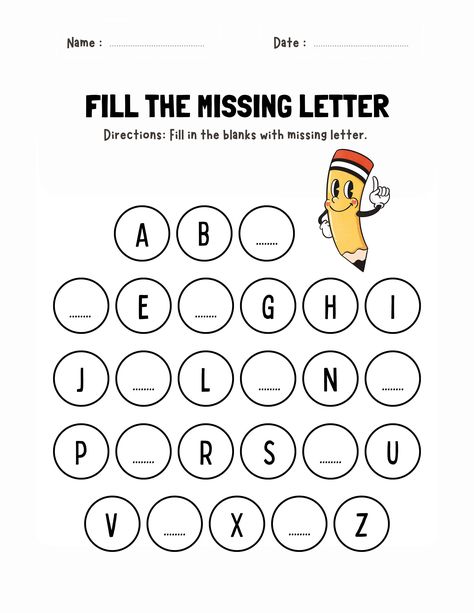 Engage young learners with our fill-in-the-blank alphabet assignment, ready for instant download. This printable worksheet features missing letters in the alphabet, encouraging children to practice letter recognition and sequencing. Ideal for preschool and kindergarten students, it makes learning the alphabet interactive and enjoyable. Download, print, and let the alphabet fun begin! Worksheet For Kindergarten Alphabet, First Grade Alphabet Worksheets, Letter Activities For Preschool Free Printable Alphabet Worksheets, Abc Worksheets Preschool, Preschool Letters Printables, Kindergarten Letter Recognition, Alphabet Review, Worksheet Alphabet, Alphabet School