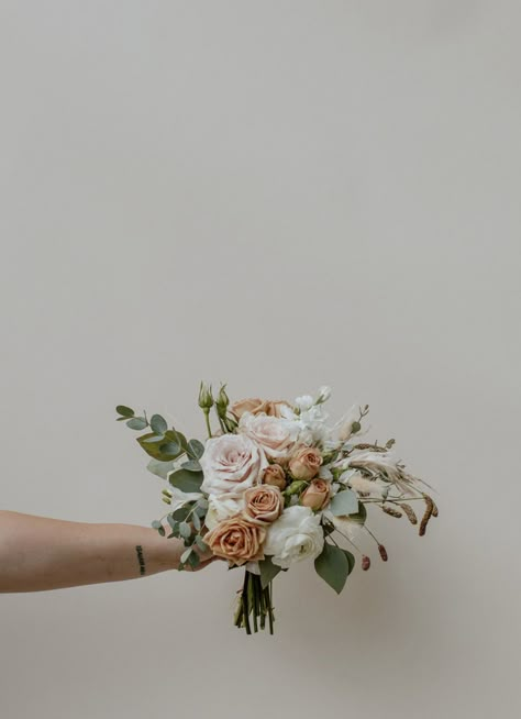 Neutral Prom Bouquet, 2023 Bride Bouquet, Subtle Wedding Bouquet, Simple Bouquets Wedding, Simple Bride Bouquet Summer, Silk Flower Bridesmaid Bouquet, Fall Wedding Bouquets Small, Rustic Hand Bouquet, Small Simple Bridal Bouquet