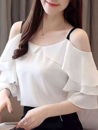 White Chiffon Blouse, Moda Do Momento, Chiffon Shirt Blouse, White Short Sleeve Blouse, Women White Blouse, Gaun Fashion, Women Blouses Fashion, Fashion Tops Blouse, Trendy Fashion Tops