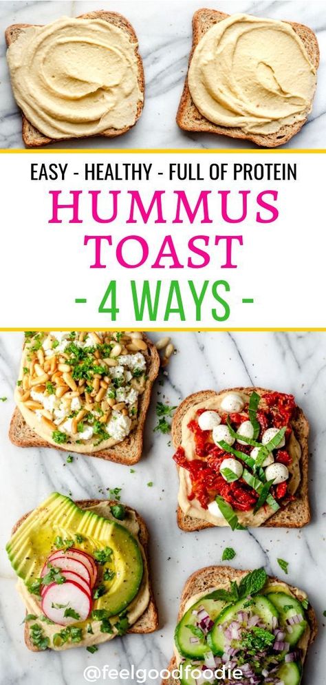 Toast Breakfast Ideas, Hummus Toast, Best Hummus Recipe, Healthy Hummus, Easy Protein, Toast Toppings, Summer Meals, Breakfast Toast, Healthy Work Snacks