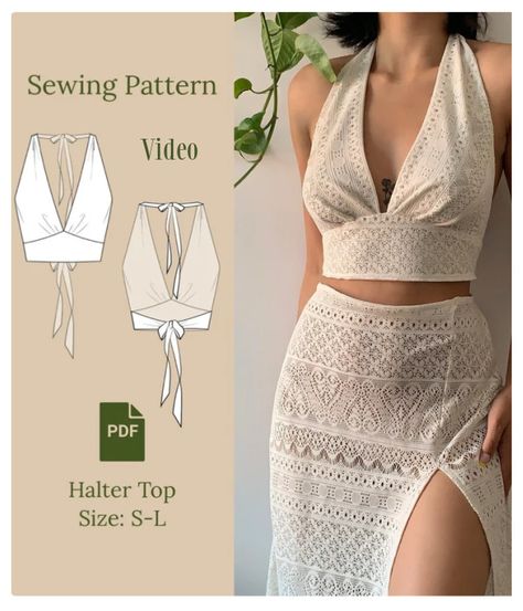 Halter Top Sewing, Halter Top Sewing Pattern, Top Sewing Patterns, Top Pattern Sewing, Fabric Art Diy, Diy Clothes Patterns, Halter Top Pattern, Sewing Top, Haine Diy