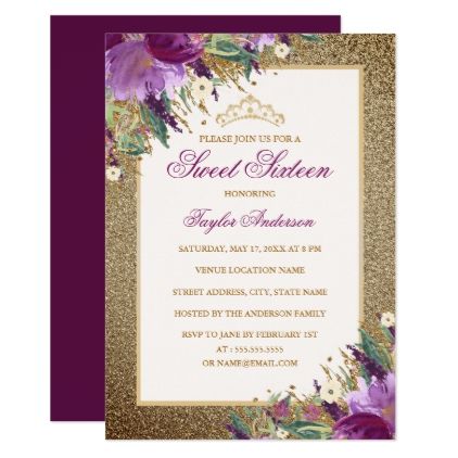 Glitter Amethyst Purple Floral Tiara Sweet Sixteen Card - purple floral style gifts flower flowers diy customize unique 50th Anniversary Invitations, 50th Anniversary Cards, Purple Bridal Shower, Bridal Shower Card, Floral Tiara, Anniversary Invitation, Bridal Shower Cards, Floral Bridal Shower Invitations, Anniversary Invitations