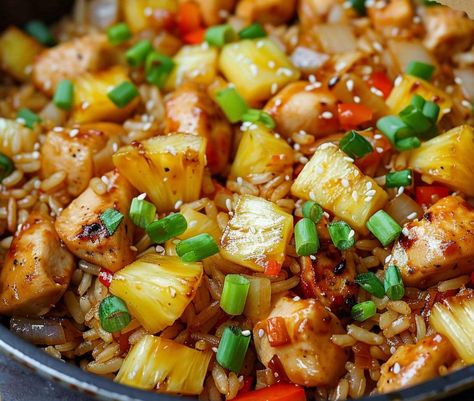 Pineapple Chicken and Rice Pineapple Jasmine Rice, Hawian Chicken And Rice, Healthy Chicken And Pineapple Recipes, Chicken Rice Pineapple Casserole, Pineapple Chicken And Rice Healthy, Pineapple Chicken Casserole, Ground Chicken And Pineapple, Aloha Pineapple Chicken Rice Casserole, Rice Pineapple Recipes