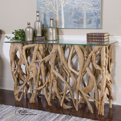 Uttermost Console Table Takken Decor, Driftwood Furniture, Driftwood Diy, Driftwood Table, Driftwood Projects, Desain Furnitur Modern, Natural Teak Wood, Wood Console Table, Wood Console