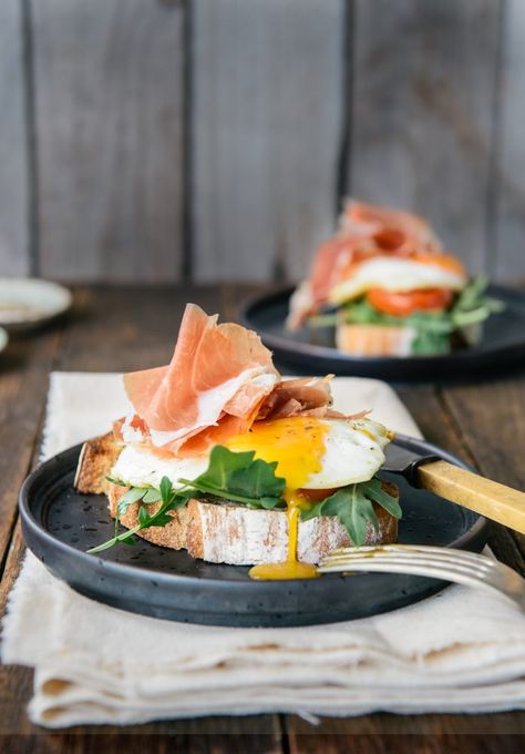 Prosciutto and Eggs Open-Faced Breakfast Sandwich - Prosciutto Di Parma Open Face Sandwich, Egg Sandwich Breakfast, Breakfast Photography, Breakfast Cafe, Open Faced Sandwich, Egg Sandwich, Tastemade Recipes, Egg Breakfast, Open Face