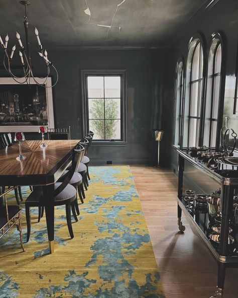 We’ve been waiting on this reveal. Swipe to see the dining room! ➡️ This is one of the rooms we invested the most creativity, mixing pieces we had with things that are really custom. We love the result! Keep reading for all the sources and details… The paper for the ceiling and the fabric for the chairs were hand painted by Porter Teleo in Kansas City. We worked with them on a custom colorway on the KINTSUGI pattern, it specifically matches the charcoal lacquer walls which are Farrow & Bal... Kintsugi Pattern, Lacquer Walls, Porter Teleo, Farrow Bal, Lacquered Walls, The Dining Room, Kansas City, Kansas, Things That