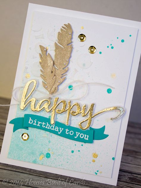 Houses Built of Cards: Embossing Paste and Birthday Feathers  #winniewalter Feather Cards, Embossing Paste, Karten Design, Happy Birthday Card, Card Making Inspiration, Handmade Birthday Cards, Card Tags, Creative Cards, Simple Cards