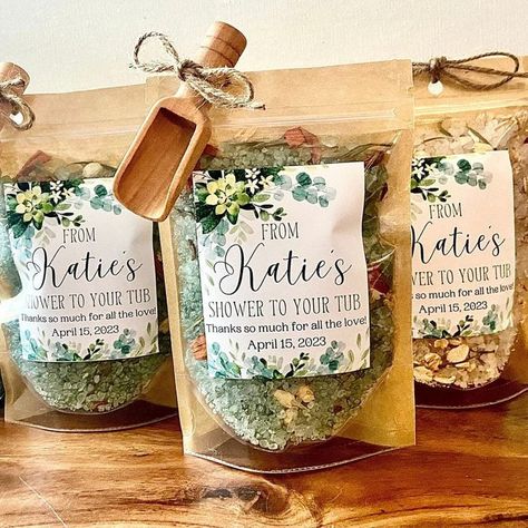 Bridal Shower Favors: 20 Pretty and Practical Ideas [Updated] Bridal Shower Bath Salt Favors, Creative Bridal Shower Favors, Shower Favors Bridal Guest Gifts, Bridal Shower Gift Favors, Wedding Shower Guest Gifts, Affordable Bridal Shower Favors, Eucalyptus Bridal Shower Favors, Boho Bridal Shower Favor Ideas, Tropical Bridal Shower Favors