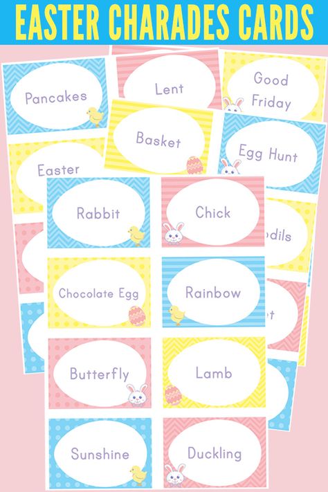 Easter Charades: Printable Charades Cards for Kids #easter #eastergames #charades #familygamenight Easter Charades, Tot Schooling, Charades For Kids, Charades Cards, Easter Games For Kids, Charades Game, Spring Camping, Early Childhood Teacher, Easter Games