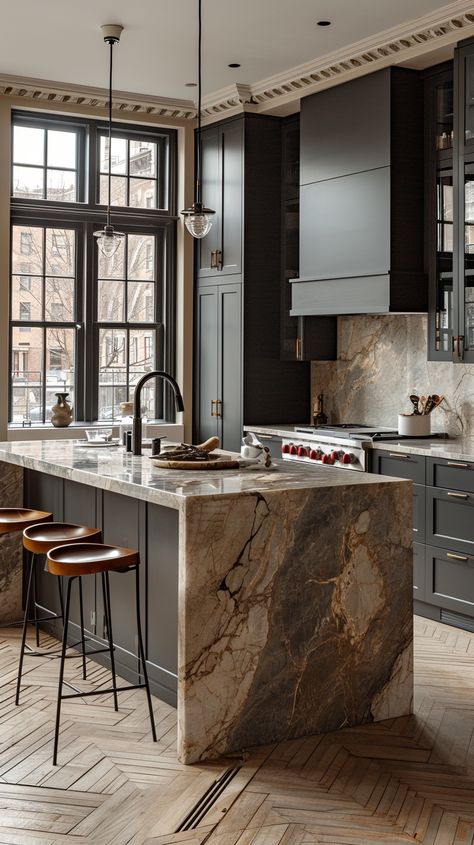 Six architectural design trends to watch in 2024 Black And White Kitchen With Wood Accent, Bold Kitchen, Modern Kitchen Decor, Renovation Kitchen, Neutral Kitchen, Design Salon, Kitchen Inspiration Design, Farmhouse Bathroom Decor, Kitchen Trends