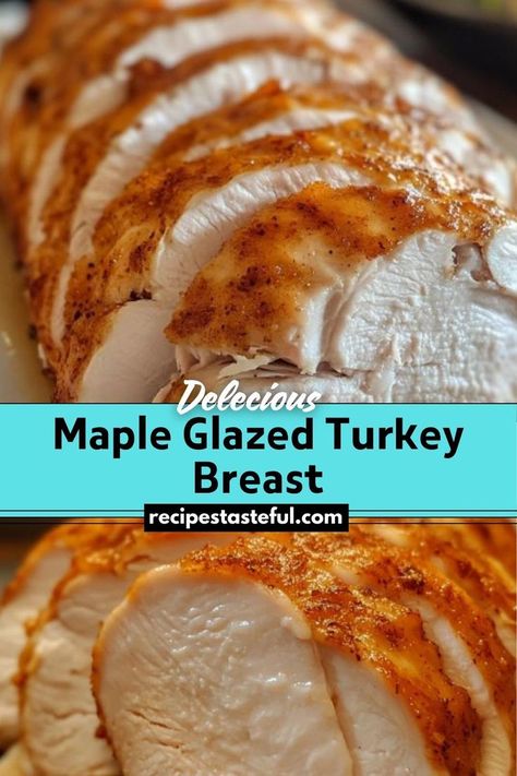 This Maple Glazed Turkey Breast is a festive and flavorful dish perfect for holiday meals or special occasions. The turkey is coated in a sweet and tangy glaze made with pure maple syrup and Dijon mustard, resulting in a juicy, tender breast with a rich, caramelized exterior. Maple Glazed Turkey, Thanksgiving Turkey Breast, Glazed Turkey, Traditional Thanksgiving Recipes, Easy Thanksgiving Recipes, Turkey Glaze, Turkey Breast Recipe, Whole Turkey, Maple Glaze