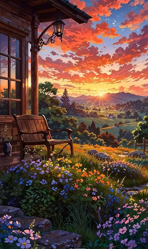 Fantasy Illustration Art Scenery, Countryside Pictures, Dreamy Artwork, Japon Illustration, Landscape Illustration, Dreamy Art, Pretty Wallpapers Backgrounds, Anime Scenery Wallpaper, Landscape Wallpaper