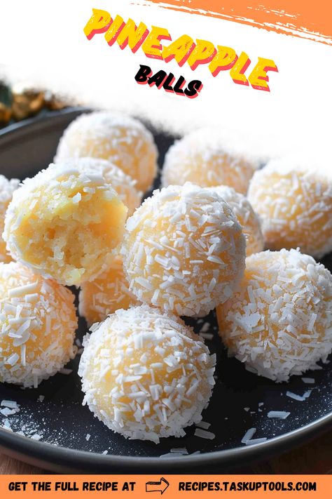 Dive into a tropical delight with our Pineapple Balls recipe! These sweet and tangy treats are a refreshing blend of juicy pineapples and other high-quality ingredients, crafted to perfection. Perfect for parties or a quick dessert fix. Fall in love with their explosive flavor and easy-to-follow recipe. Explore now and add a taste of the tropics to your recipe board! Pinapple Recipes Dessert, Pineapple Balls, Classic Holiday Desserts, Holiday Desserts Table, Quick Dessert, Dessert Spread, Truffle Recipe, Recipe Board, Balls Recipe