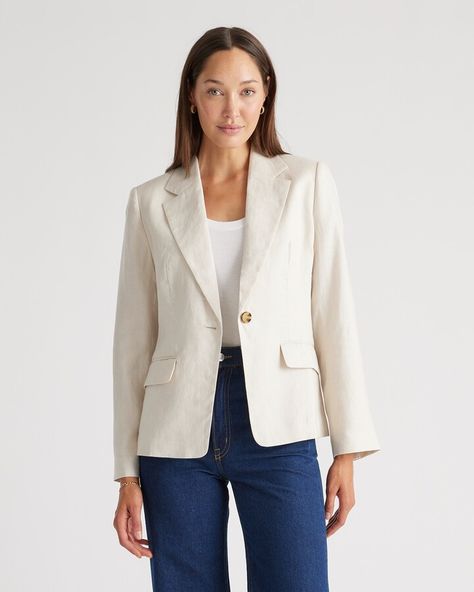 100% European Linen Structured Blazer Structured Blazer, Luxurious Fabric, Quarter Zip Sweater, European Linens, Linen Blazer, Linen Women, Luxury Fabrics, Quince, Timeless Style