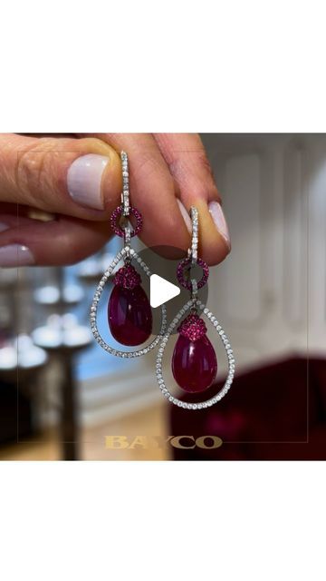 Bayco Jewels on Instagram: "A Showstopping Pair Of Ear Pendsnts Set With A Unique 30-Carat Pair Of Natural Unheated Drop Cabochon Burmese Rubies Suspended From A Cabochon #Ruby Micropavé Cap Which Is In Turn Suspended From A Pear Shaped Natural Diamond Micropavé Halo, A Round Ruby Micropavé Halo And A Diamond Micropavé Hook. 

A Perfectly Matched Pair Of #Natural Unheated Burma Rubies Of This Large Size, #Color, And Quality Is A Very Rare Item In Nature. 

#Bayco
#BaycoJewels
#TheMostPreciousStonesInTheWorld" Cabochon Ruby, Burmese Ruby, Burmese, Micro Pave, In Nature, Pear Shaped, Very Rare, Instagram A, Natural Diamonds