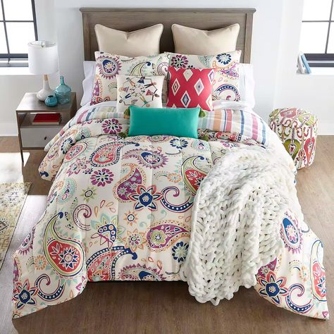 Your Lifestyle By Donna Sharp Cali 3-pc. Midweight Reversible Comforter Set, Color: Ivory Blue Purple - JCPenney Bedding Set Ideas, Floral Comforter Sets, Blue Comforter Sets, Colorful Comforter, Comforter Bedding, Floral Comforter, Full Bedding Sets, Perfect Bedding, Set Ideas