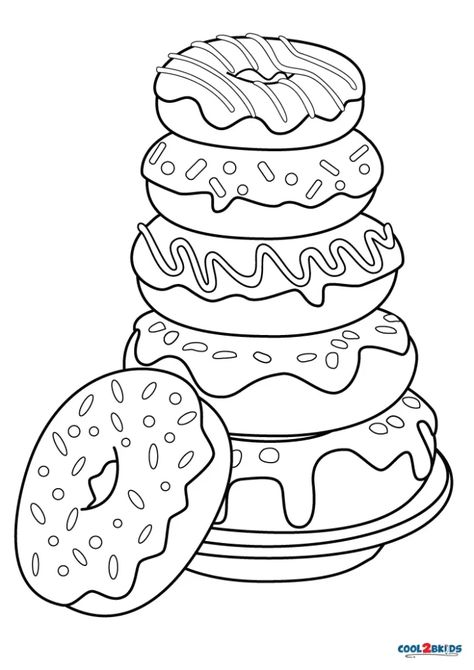 Doughnut Coloring Page, Baking Coloring Pages, Food Coloring Sheets, Dessert Coloring Pages, Colouring Sheets For Kids, Donut Coloring Page, Candy Coloring Pages, Printable Food, Food Coloring Pages