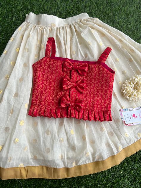 Pattupavada For Kids Kerala, Kids Pattupavada Blouse Designs, Kids Skirt And Top Designs, Baby Girl Skirt Top Design, Kids Skirt Top Designs, Skirt And Blouse For Kids, Skirt And Top For Kids, Pattupavada For Kids, Onam Dress For Kids