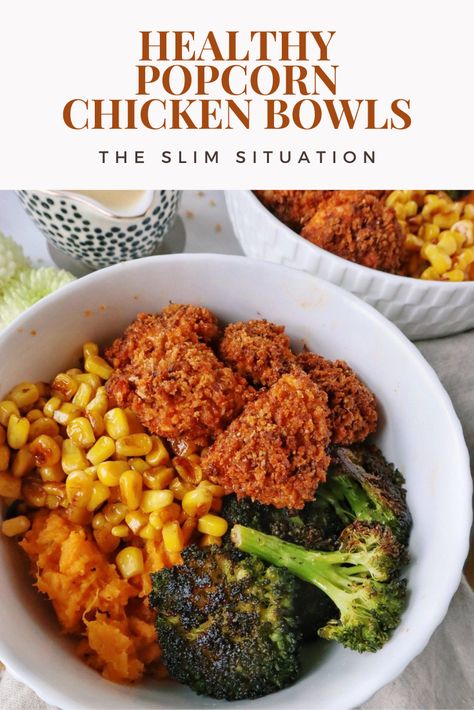 Healthy Mashed Potato Bowl, Popcorn Chicken Dinner Ideas, Low Carb Kfc Bowl, Popcorn Chicken Bowls, Healthy Kfc Bowl, Healthy Popcorn Chicken, Popcorn Bowl Ideas, Vegan Kfc Bowl, Popcorn Chicken Meals