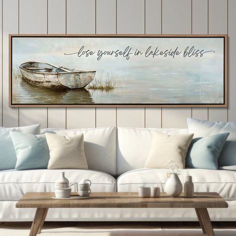 Transform your lake house retreat into an oasis of tranquility with our framed canvas art print featuring the serene quote "lose yourself in lakeside bliss." Crafted with premium materials and meticulous attention to detail, our prints exude elegance and durability. Available in a range of framing options to complement any decor, elevate your space with timeless beauty and unmatched quality. Optionally, you may customize this print with the short quote of your choice. Simply note your request in Waterfront Cottage Decor, Lake House Bar Ideas, Lakehouse Decorating Ideas Living Room, Lake Cabin Decorating Ideas Interiors, Beach Condo Decorating Ideas Coastal, River Home Decorating Ideas, Lake Condo Decorating Ideas, Costal Decore, Modern Lake House Decor Interior Design