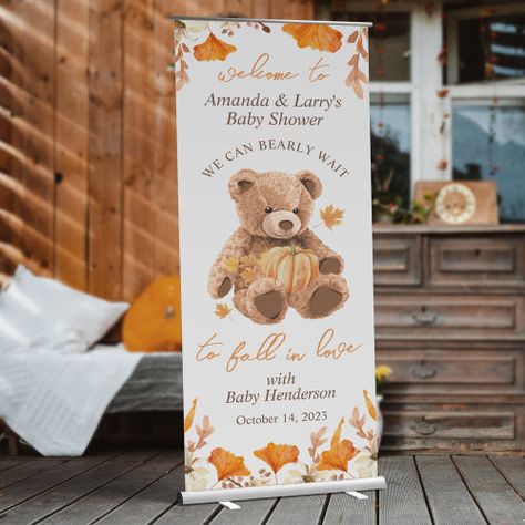 $139.26 | We Can Bearly Wait to Fall In Love Baby Shower #baby shower, fall baby shower, fall in love, bearly wait, fall teddy bear, fall in love with baby, fall in love baby shower, teddy bear baby shower, autumn, gender neutral fall baby shower Bear Baby Shower Theme, Teddy Bear Theme, We Can Bearly Wait, Baby Teddy, Bearly Wait, Retractable Banner, Baby Banners, Christmas Baby Shower, Bear Theme