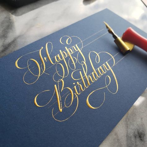 Calligraphy Happy Birthday, Calligraphy Birthday Card, Happy Birthday Hand Lettering, Birthday Calligraphy, Happy Birthday Calligraphy, Calligraphy Writing Styles, Flourish Calligraphy, Bubble Letter Fonts, Calligraphy Cards