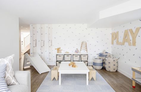 Modern Kids Playroom, Modern Playroom, Baby Playroom, Basement Playroom, Modern Basement, Girls Playroom, Toddler Playroom, Kids Playroom Decor, Basement Makeover