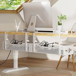 Under Desk Cable Management Tray 2 Pack, Cable Management Under Desk No Drill, Desk Cable Organizer with Clamp Easy to Install for Standing Desk Cord Organizer, Desk Wire Management No Damage to Desk Desk Wire Management, Under Desk Cable Management, Under Desk Cable, Desk Cable Management, Outlet Strip, Cable Management Box, Hide Cords, Organizer Desk, Cable Tray