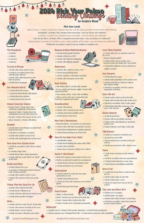 Take a walk down Gregory Road: The 2024 Pick Your Poison Reading Challenge Pick Your Poison Reading Challenge, Summer Reading Challenge For Adults, Booktok Reading List, Reading Challenges For Adults, Book Challenge 2024, 2024 Book Challenge, 2024 Book Reading Challenge, Reading Challenge 2024, 2024 Reading Challenge
