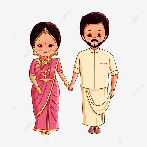 Cartoon Bride And Groom Indian, South Indian Wedding Caricature Couple, South Indian Bride Drawing, South Indian Bride Illustration, South Indian Caricature, South Indian Wedding Caricature, South Indian Wedding Illustration, Hindu Bride And Groom Cartoon, South Indian Couple Illustration