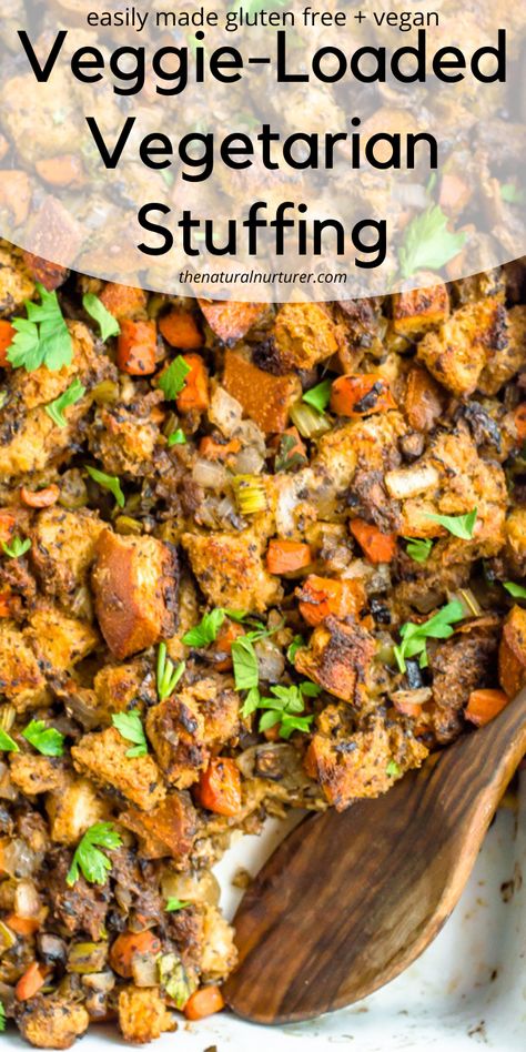 Vegetarian Stuffing Recipe, Stuffing Recipes Healthy, Gluten Free Stuffing Recipes, Vegetarian Stuffing, Vegetarian Thanksgiving Recipes, Stuffing Recipes For Thanksgiving, Stuffing Casserole, Vegetarian Thanksgiving, Healthy Thanksgiving