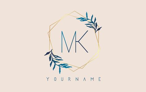 M K Logo, Mk Logo Design, Golden Logo Design, Logo Mk, K Logo, K Logos, Wedding Logo Monogram, Golden Logo, Leaves Design