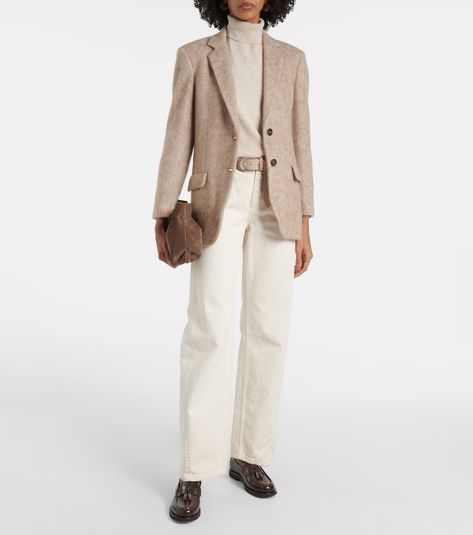 Wool, mohair, and cashmere-blend blazer in beige - Brunello Cucinelli | Mytheresa Blazer Beige, Brunello Cucinelli, Flap Pocket, Light Brown, Designing Women, Blazer Jacket, Wool Blend, Clothing And Shoes, Color Design