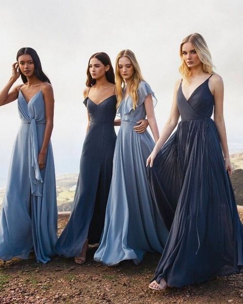 Mismatched Bridesmaid Dresses Blue, Summer Bridesmaids, Navy Blue Bridesmaids, Navy Bridesmaids, Summer Bridesmaid Dresses, Dusty Blue Bridesmaid Dresses, Bridesmaid Inspiration, Mismatched Bridesmaid Dresses, Blue Bridesmaid Dress