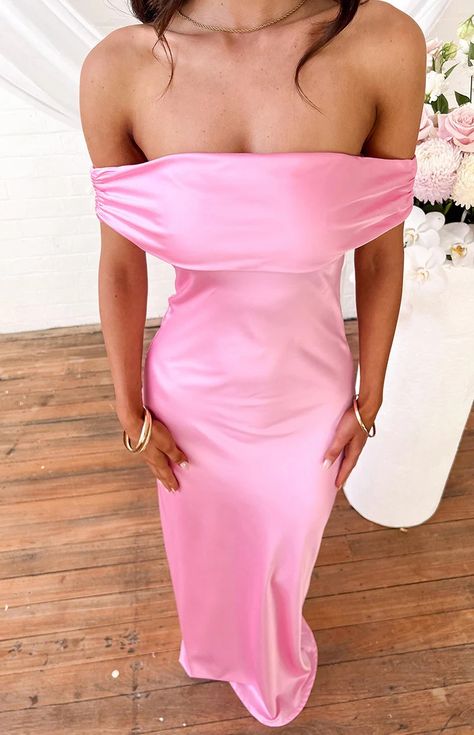 Seraphina Pink Off The Shoulder Maxi Dress – Beginning Boutique Prom Dresses For Summer, Hot Pink Winter Formal Dresses, Pink Powder Dress, Ariana Grande Prom Dress, Cute Long Sleeve Dresses Formal, Hoco Dresses Pink Long, Pink Long Bridesmaid Dresses, Long Silk Pink Dress, Pink Corset Bridesmaid Dress