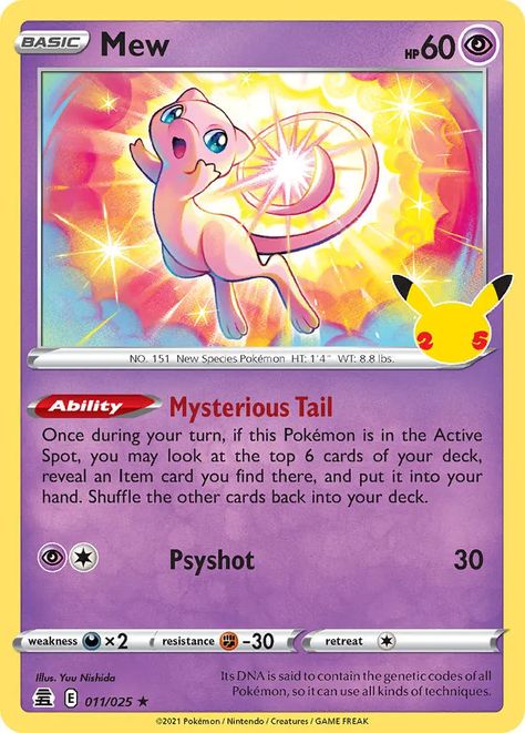 Mew · Celebrations (CEL) #011 ‹ PkmnCards Mew Pokemon Card, Mew Card, Mew Pokemon, 150 Pokemon, 151 Pokemon, Pokemon Nintendo, Pokemon Mew, Pokemon Trading Card Game, Collectible Trading Cards