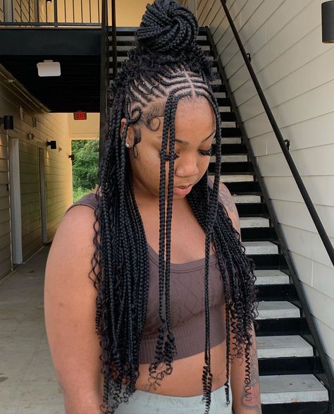 Half Cornrows Half Box Braids, Funali Braids, Braided Half Up Half Down Hair, Hair Braid Designs, Door Dash, Hair Braid Patterns, Braided Hairstyles For Black Women Cornrows, Hairstyles Pictures, Big Box Braids Hairstyles