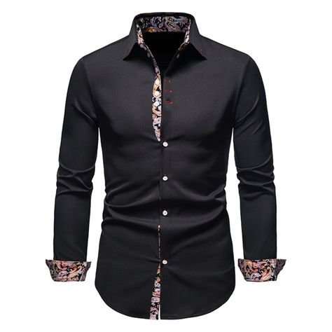 BrosWear Men's Fashion Slim Floral Trim Long Sleeve Shirt Business Dress Shirts, White Collared Shirt, Spandex Shirts, White Shirt Men, Slim Fit Dress Shirts, Fitted Dress Shirts, Slim Fit Dresses, Formal Shirts For Men, Business Dresses