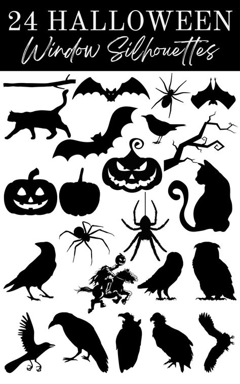 Window Decoration Halloween Diy, Printable Halloween Silhouettes, Halloween Window Decorations Diy, Halloween Silhouettes Templates Free Printable, Halloween Sillouette Art Free, Halloween Window Silhouettes Diy, Halloween Silhouettes Window, Halloween Silhouettes Templates, Halloween Theme Decorations