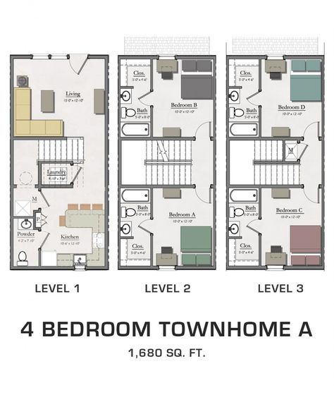 4b 4.5 ba Townhouse Townhouse Layout Floor Plans, Loft Apartment Floor Plan, Townhouse Floor Plans, Town House Plans, Townhouse Interior, Interior Floor Plan, Modern Townhouse, Sims 4 House Plans, Apartment Floor Plan