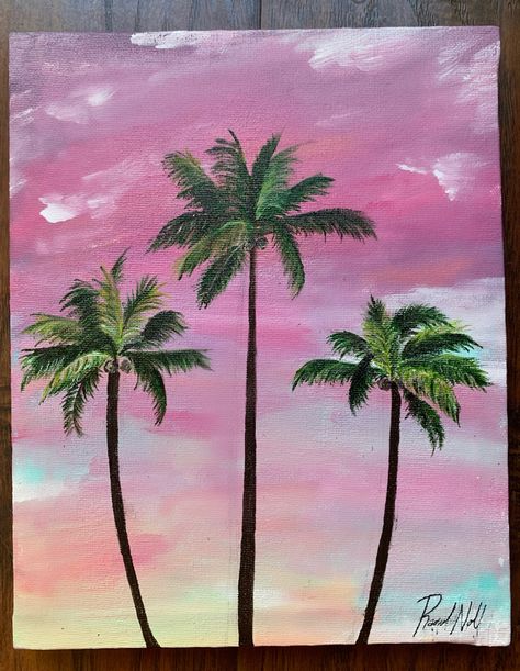 Surf Art Painting, Tree Painting Easy, Sunrise Drawing, Palm Tree Painting, Drawing Sunset, Paradise Painting, Bubble Drawing, Sunset Painting Acrylic, Palm Trees Painting